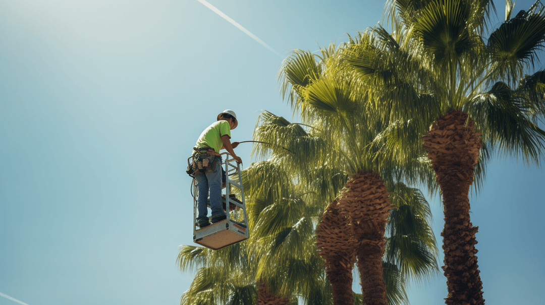 Man pruning a palm tree